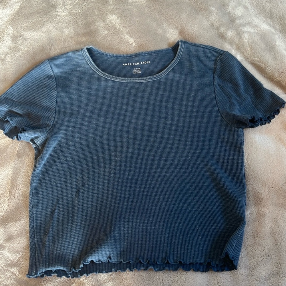 American Eagle waffle ruffled cropped t-shirt